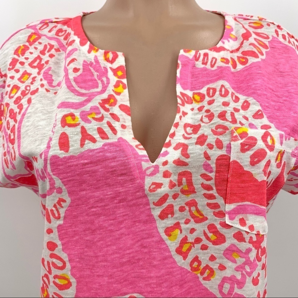 Lilly Pulitzer Duval Linen Top Hot Coral Trunk in Love Elephant Print XS - Picture 5 of 11